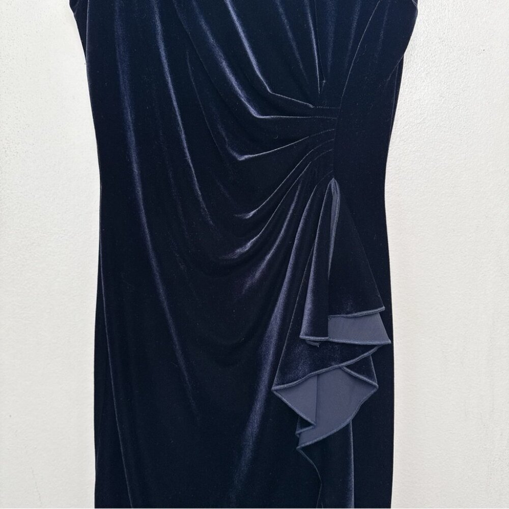 Joseph Ribkoff Womens 10 NWT Elegant Navy Velvet Ruffle Sheath Dress - Picture 4 of 14